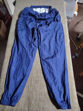 Vintage Avon Style Blue Nylon Pants sz M Elastic Waist/Drawstring Lined